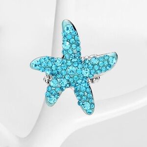 Aqua blue embellished starfish ring